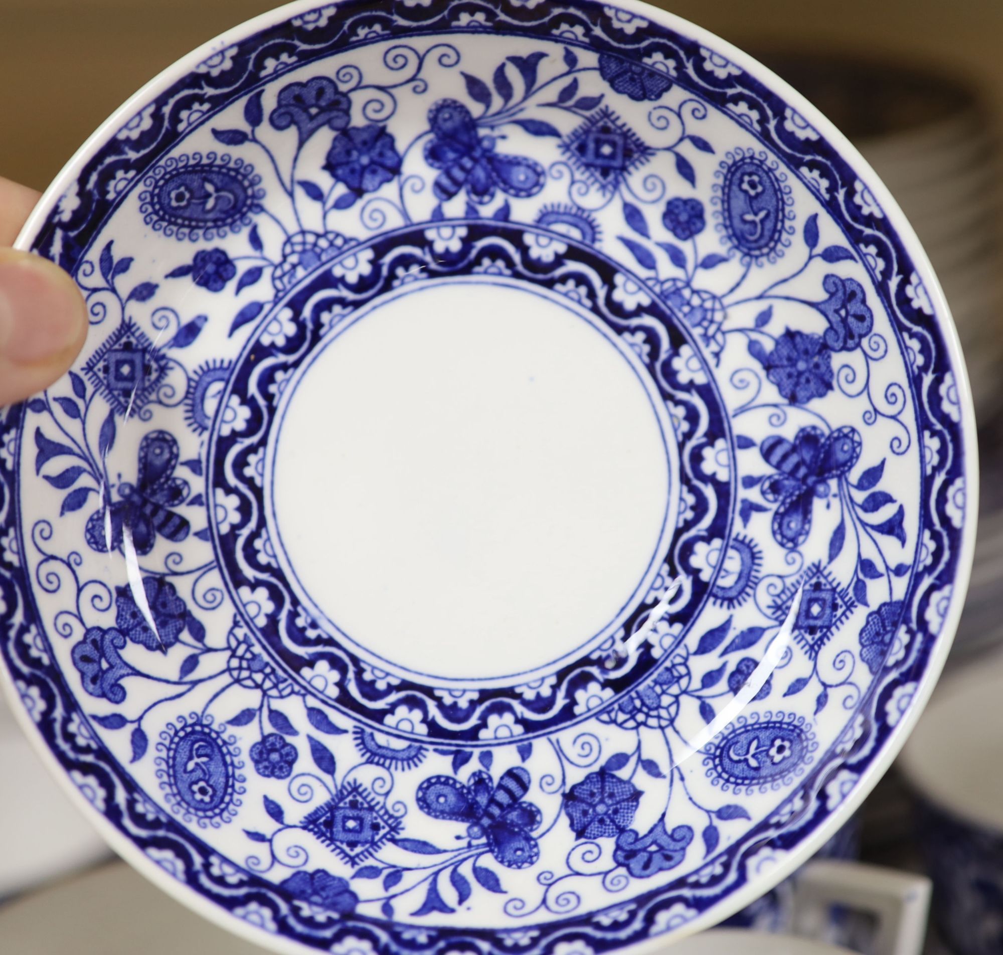 A group of Royal Crown Derby Wilmot blue and white coffee and tea wares